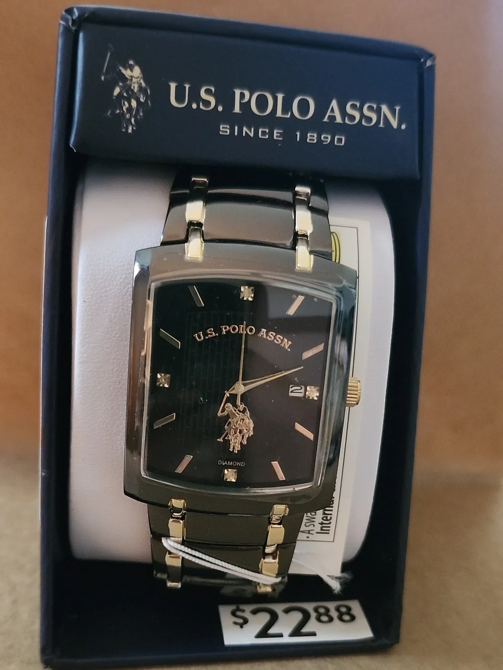 U.S. Polo Assn. Black and Gold Men's Rectangular Bracelet Watch